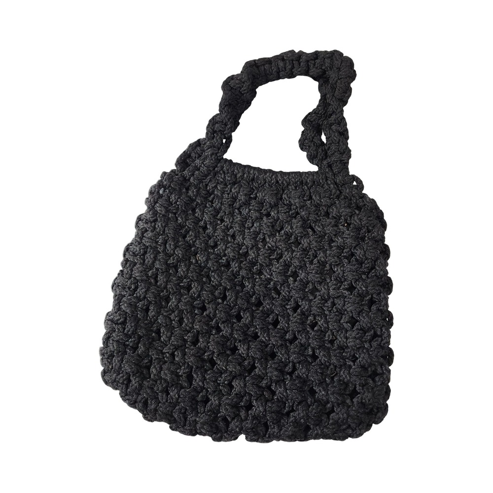Black Crochet Handbag Chunky Knit Boho Lined Tote Bag Hook and Loop Closure